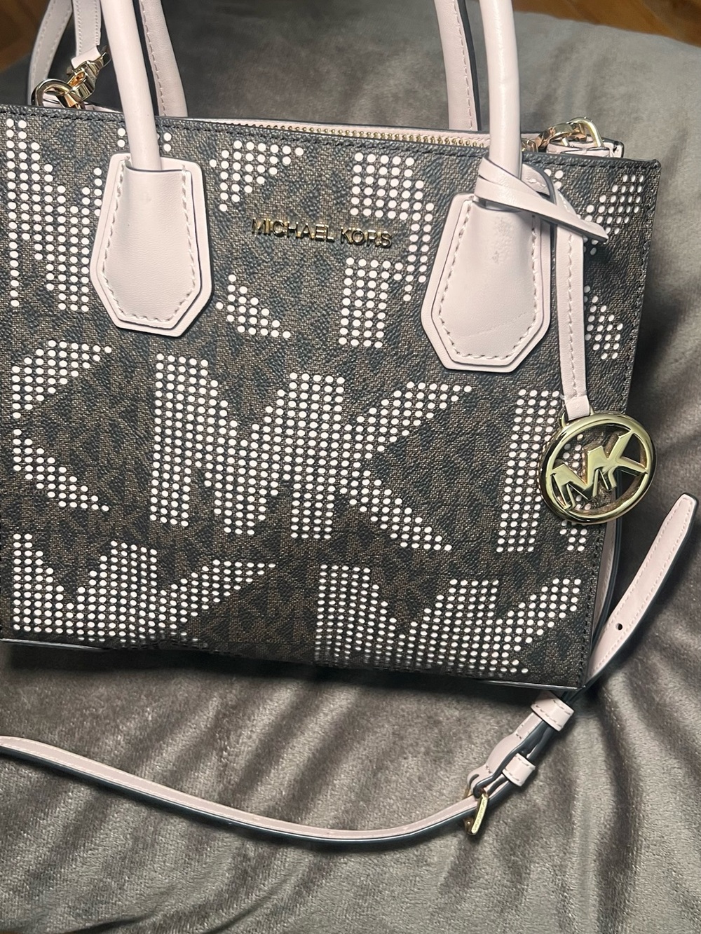 Michael Kors Brown MK Logo Satchel with Light Pink Trim